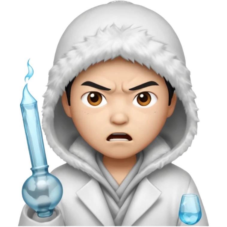 asian, eskimo glass, white coat, angry, grey face emoji