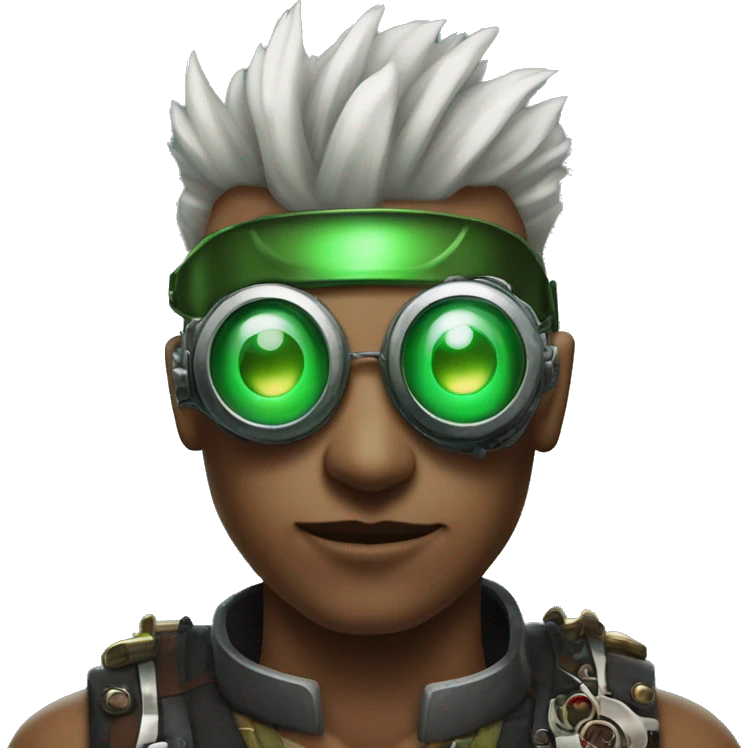 Male cyborg with thin red Mohawk and green steampunk goggles emoji