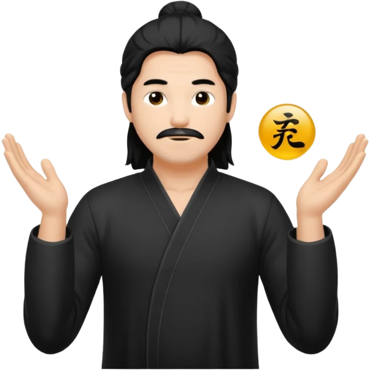 homme au cheveux long qui pratique le qi gong, en habits noirs ou blancs, en position de pratique emoji