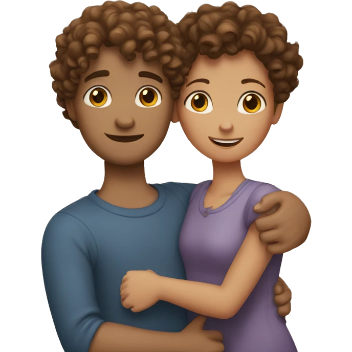 A couple the girl with curly brown hair and boy brown hair hugging emoji