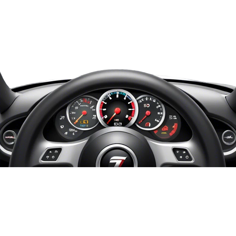 An icon showing a racing game interface, inspired by Grand Turismo. The design features a garage with a selection of high-performance cars, along with race track visuals in the background. Speedometer, lap timer, and other HUD elements add to the excitement. Transparent background emoji