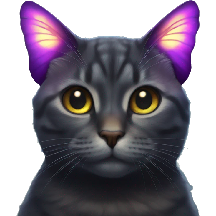 Dark iridescent butterfly glowing on top of cats head  emoji