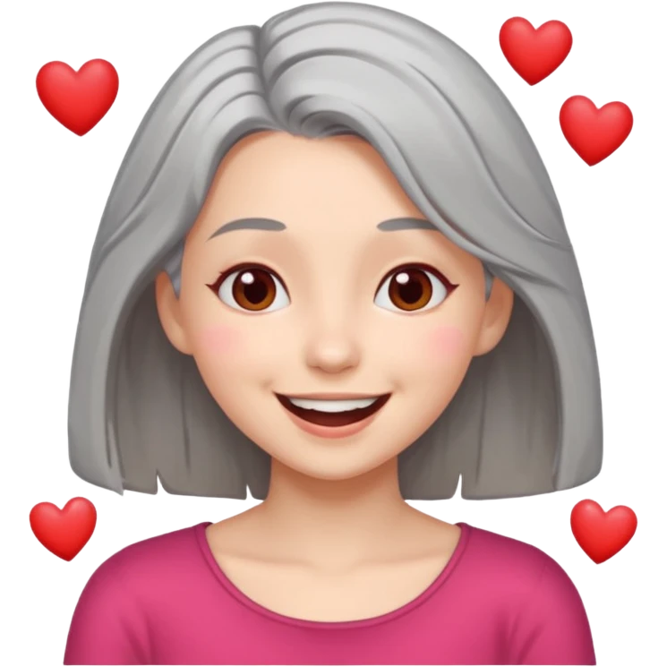 Gray shoulder length hair girl with hearts for eyes laughing  emoji