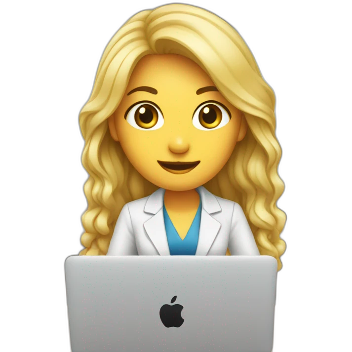 blonde asian female software engineer with Macbook on the table emoji
