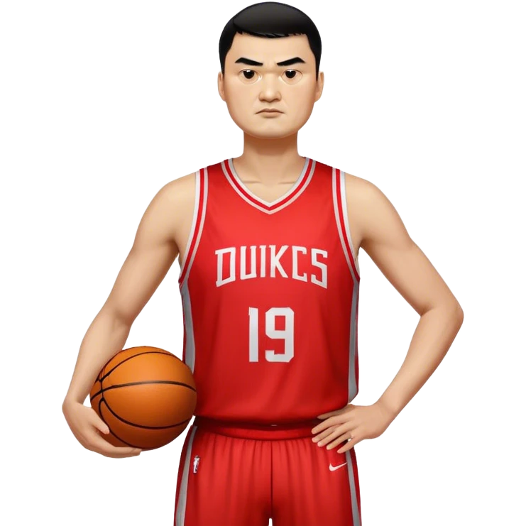 Yao Ming – Cinematic Realistic Portrait of Yao Ming, depicted as a towering basketball icon in a modern uniform, with a gentle yet determined expression and dynamic arena lighting that highlights his immense stature and graceful athleticism. emoji