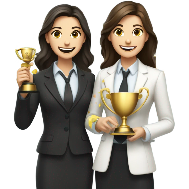 businesswoman two caucasian brunette girls celebrating emoji