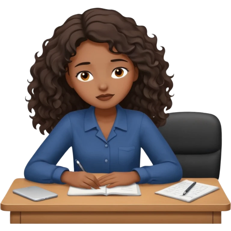 Pretty black model, brown eyes, soft wavy hair, falling asleep at desk emoji