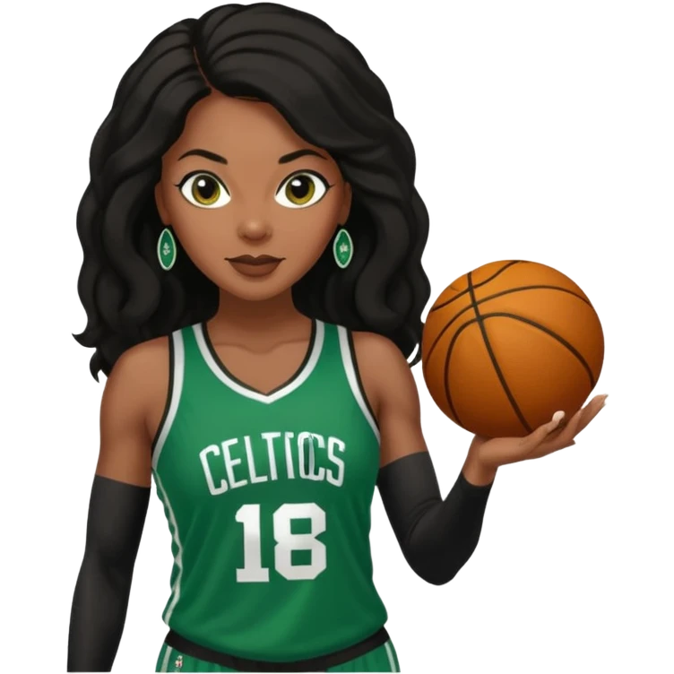 45 year old black women with long brown and black hair dressed in sexy 
celtics jersey costume outfit  emoji