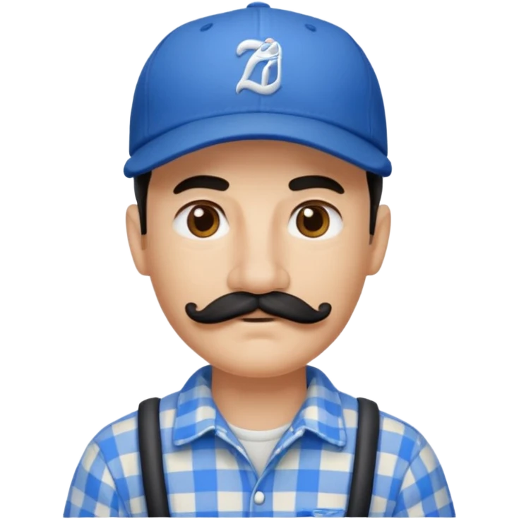 Man with blue baseball hat, black mustache and plaid shirt  emoji