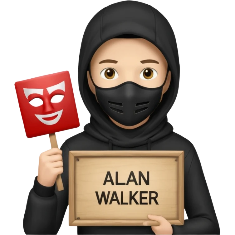 Alan Walker, with mask and special sign emoji