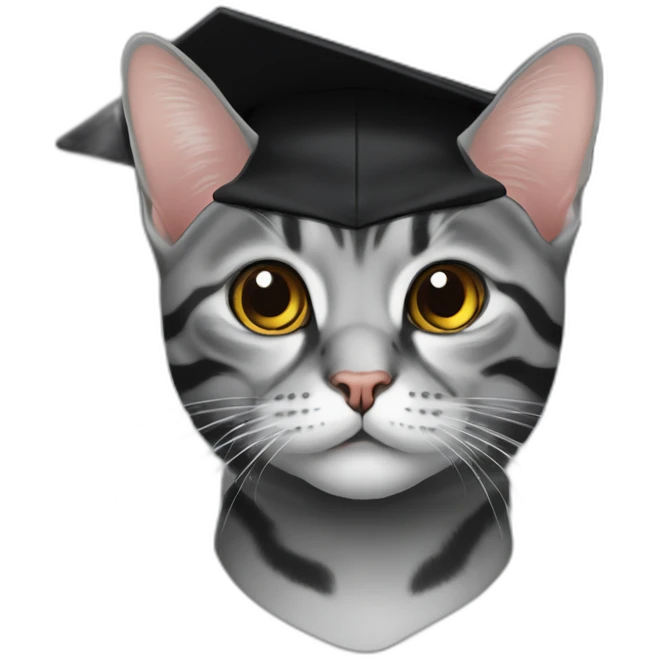 american shorthair cat face in black academic cap emoji
