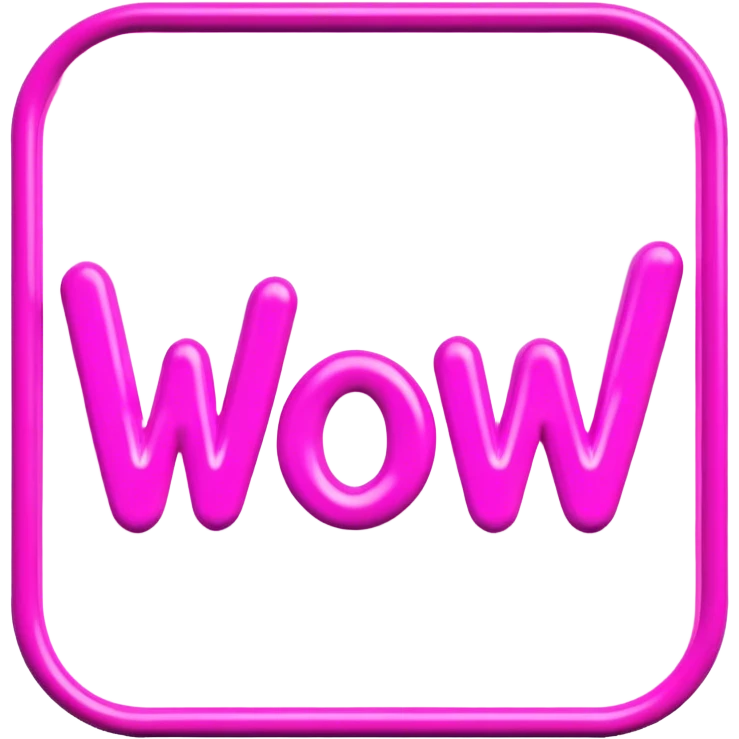 Pink neon sign with the word WOW emoji