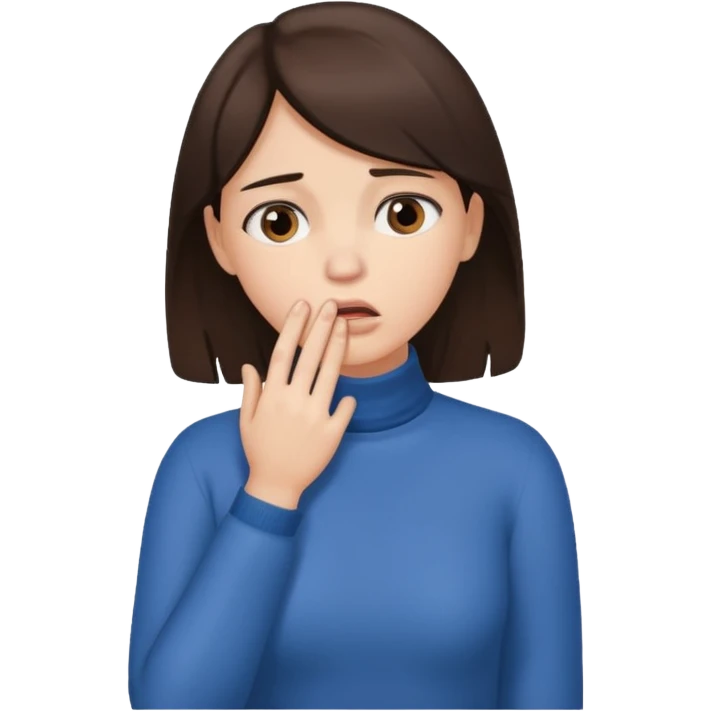 Brunette girl with hand on throat emoji