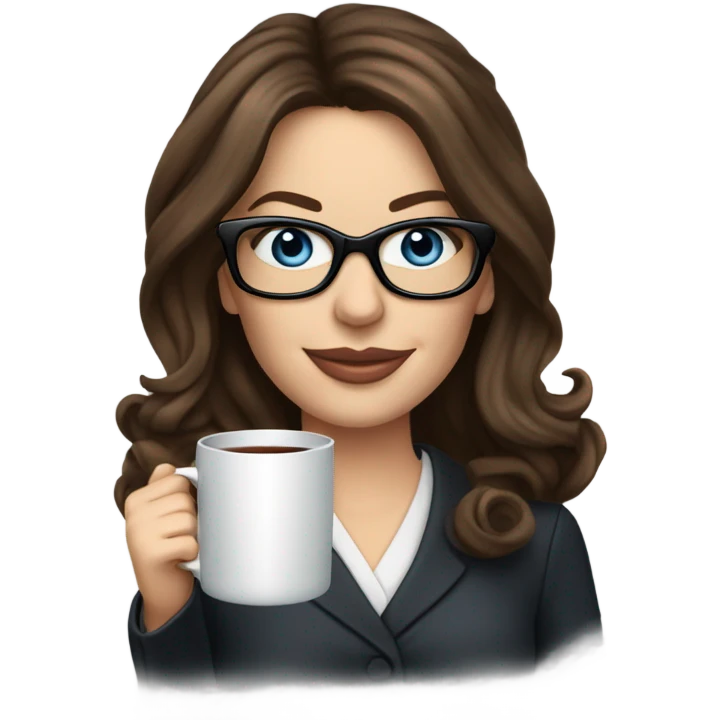 Lifelike Kate Beckinsale blue eyes wearing glasses in a business dress drinking a cup of tea  emoji