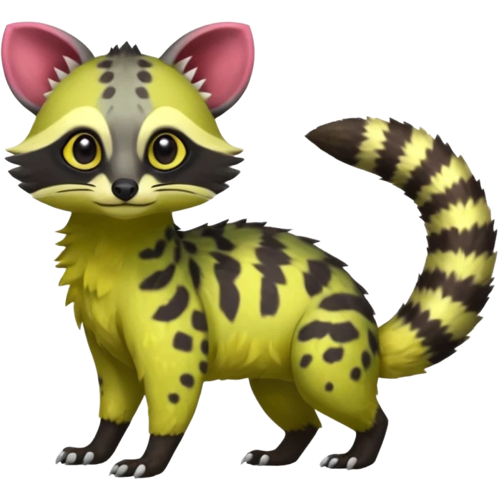 Rare realistic cool cute epic aesthetic colorful Amaura-Meganium-Civet-Genet-species-Fakemon-hybrid-creature, with markings, full body emoji