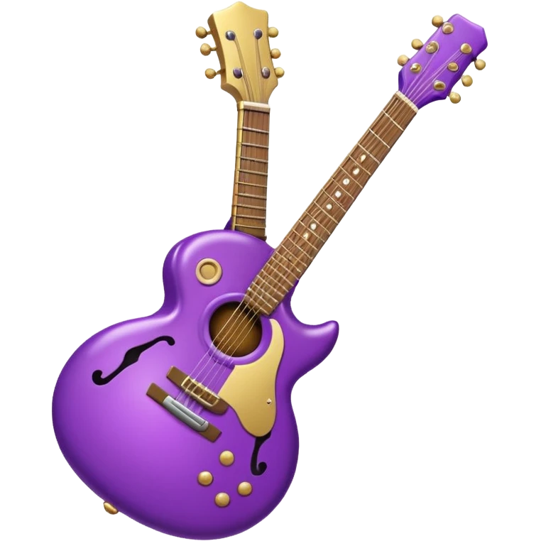 a purple Christmas ornament with a guitar emoji
