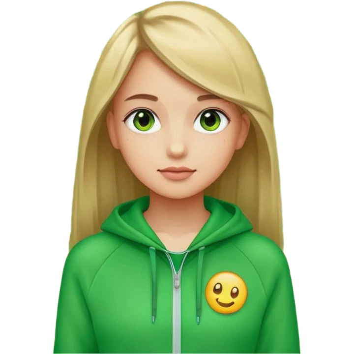​"A mosaic portrait of a girl in a green tracksuit, made of tiny emojis, digital art style, pixelated emoji textures, vibrant colors, creative composition." emoji