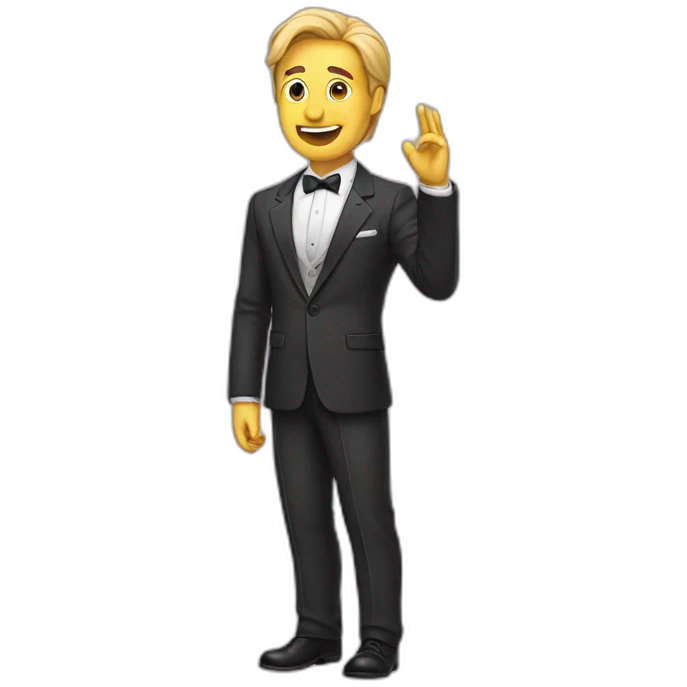 A man with a suit bows to the audience emoji