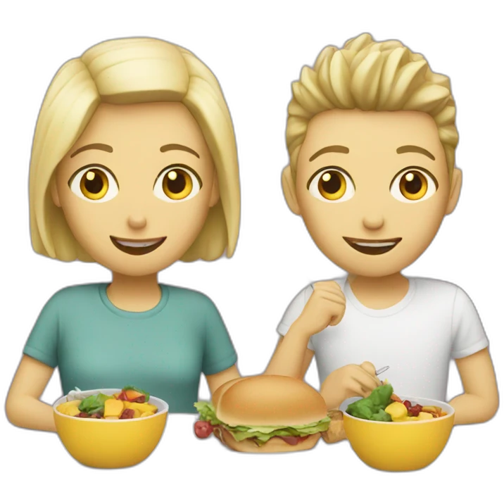 Two white friends eating lunch emoji