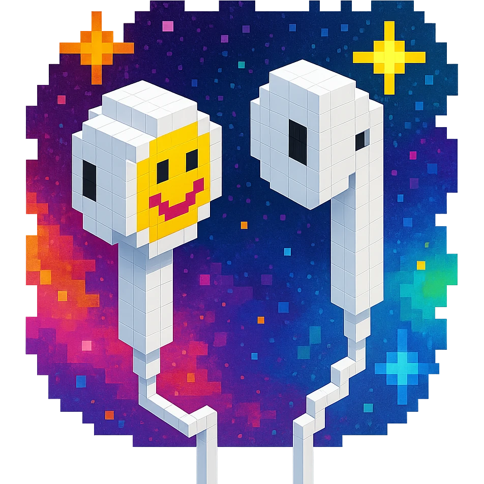 white EarPods headphones with a playful twist, floating in space, with a cosmic background emoji