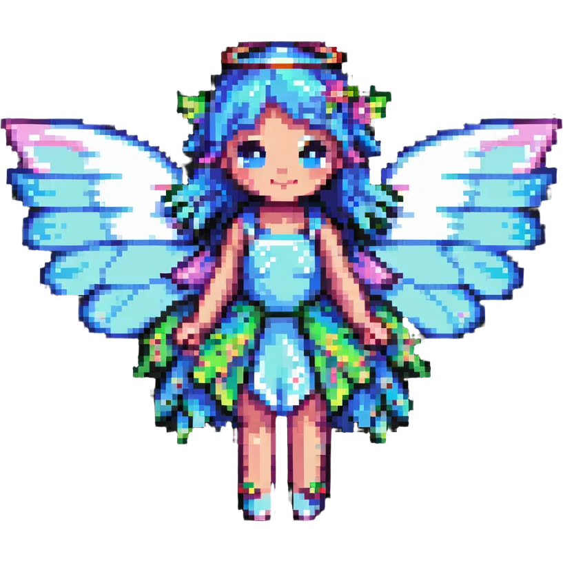 pixel art fairy with wings, cute and colorful emoji
