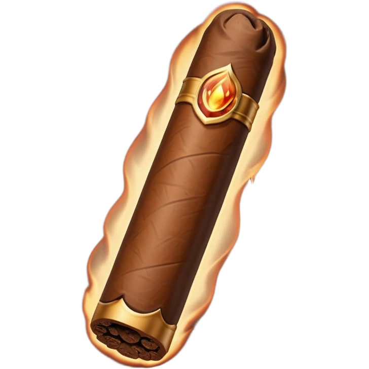 Emoji-style cigar icon, dark brown wrapper, subtle smoke, minimalistic, clean silhouette, metal details emoji