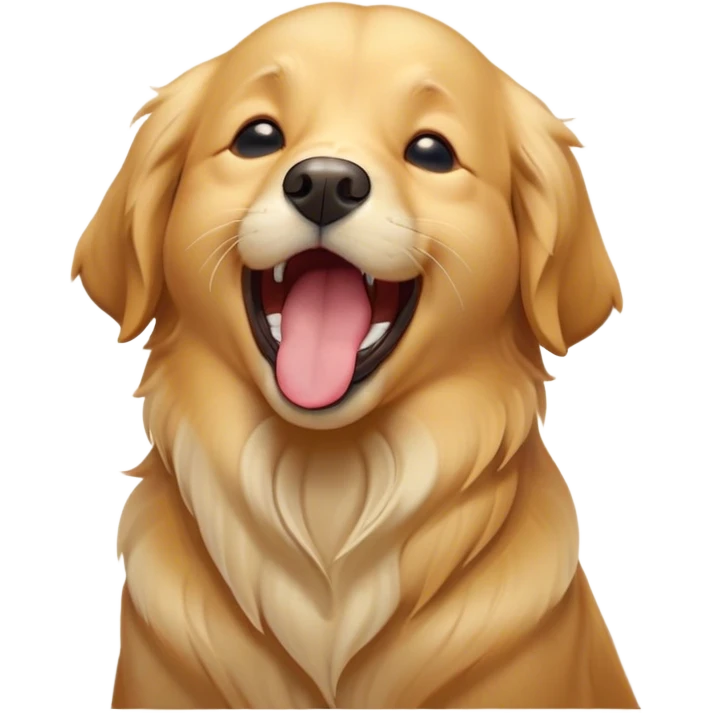 Cinematic Cute Yawning Golden Retriever Portrait Emoji, Head tilted slightly with a dramatic, wide-open yawn, revealing a silky golden coat with a subtle shimmer, floppy ears slightly drooping, round brown eyes barely open in drowsy contentment, Simplified yet irresistibly adorable features, highly detailed, glowing with a soft, cozy glow, high shine, relaxed yet expressive, stylized with a touch of whimsy, bright and endearing, soft glowing outline, capturing the essence of a sleepy yet affectionate companion, so drowsy it feels like it could stretch out of the screen and curl up for a nap! emoji