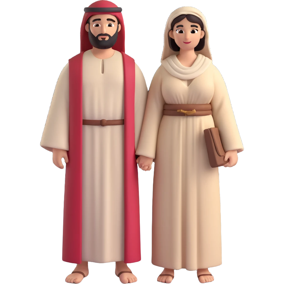 fullbody Jerusalem man and buxom woman together, 1st-century Middle Eastern attire, robes, no head coverings, no religious symbols emoji