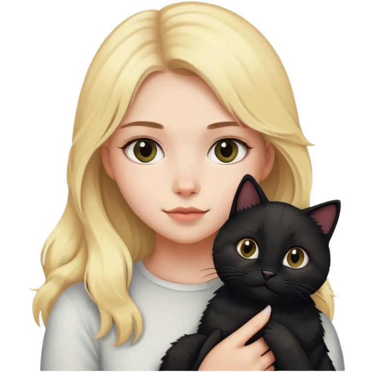 Blonde girl holding fluffy black cat emoji