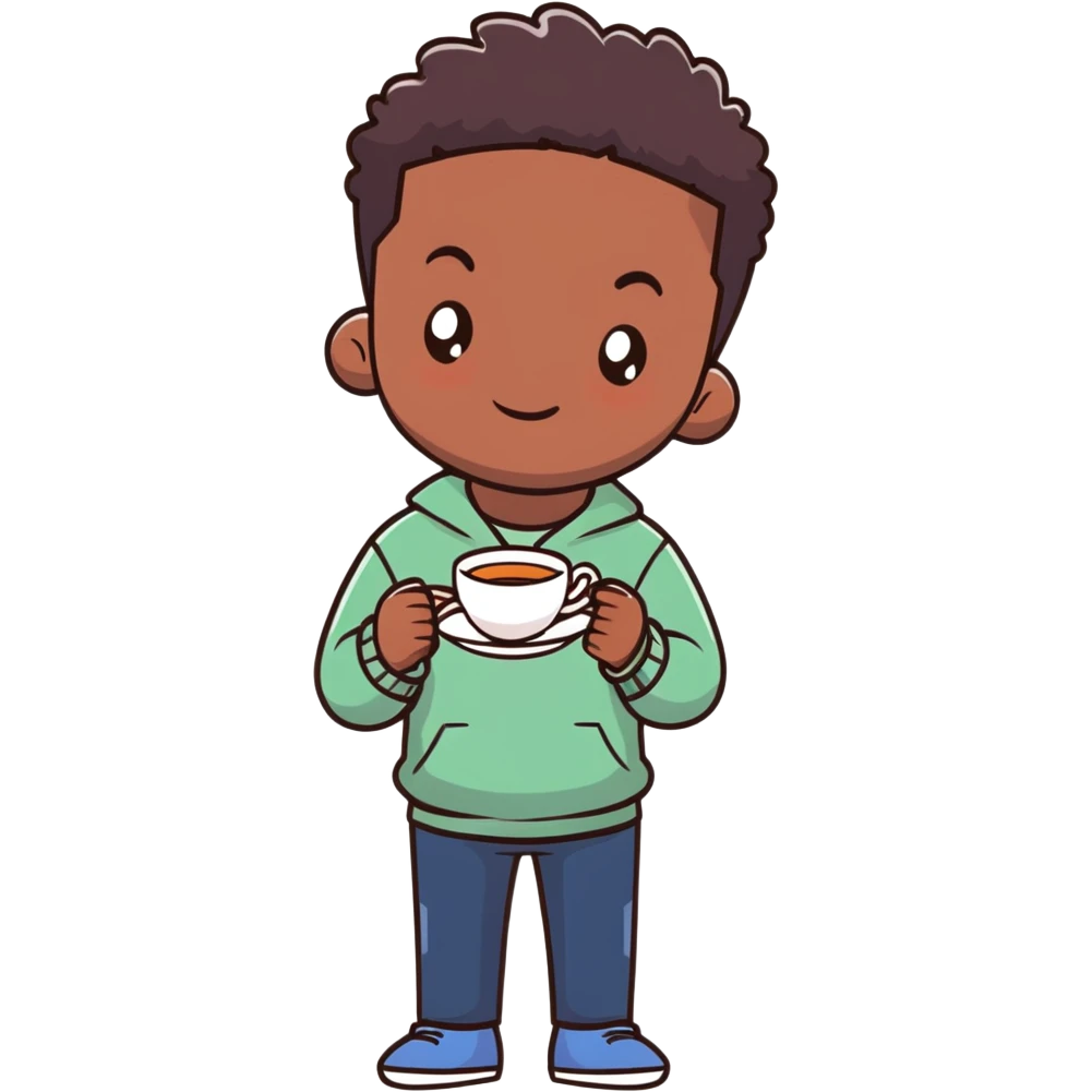 darskin boy with tea in one hand emoji