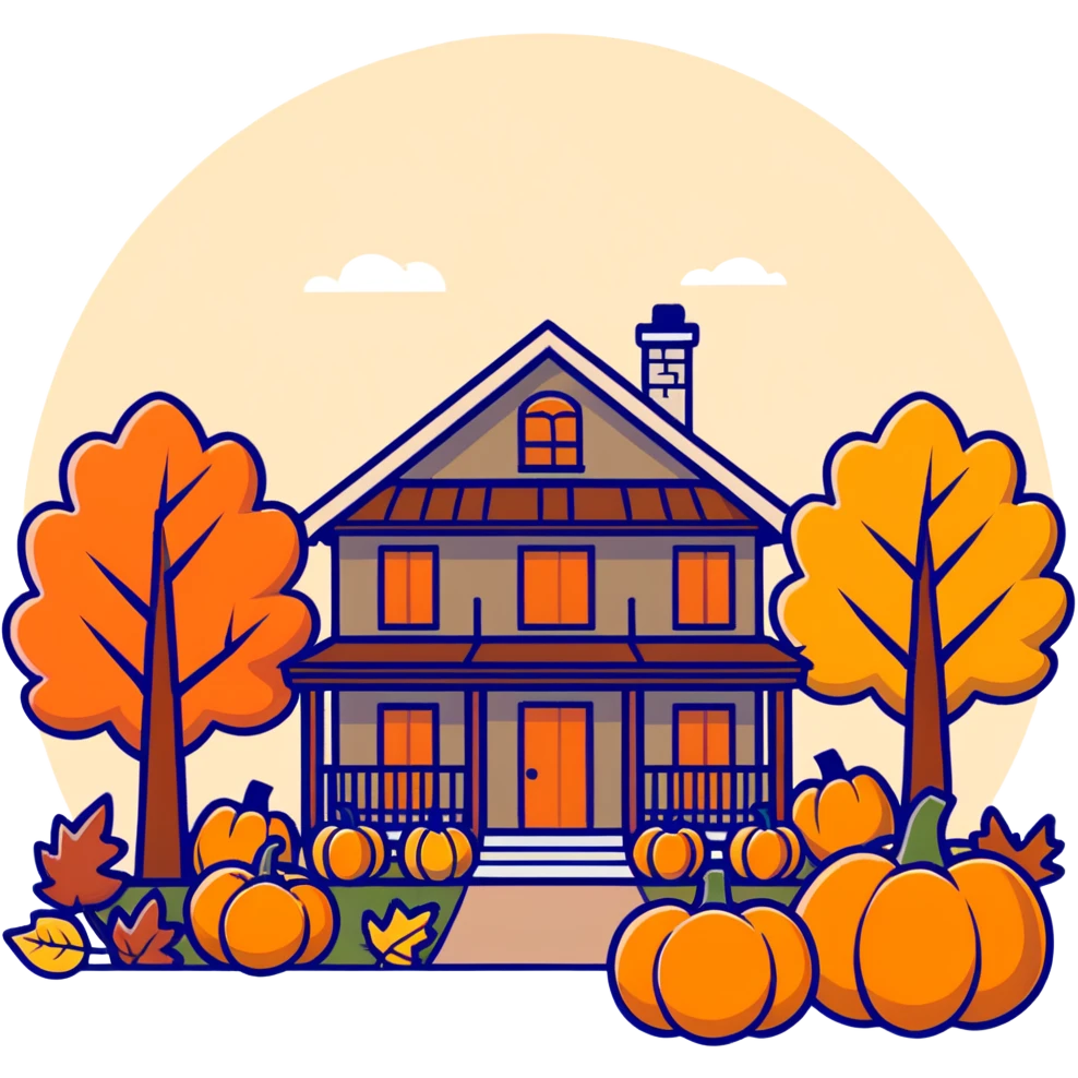 autumn fall scene with leaves, pumpkins, and cozy vibes emoji