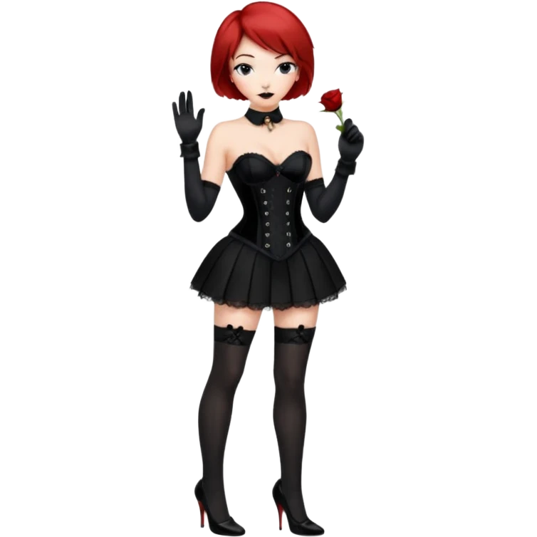 Mistress red short hair long black gloves small skirt black stockings high heels italian girl sexy black corset emoji