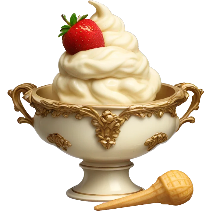 vintage ivory rococo bowl with ice cream emoji