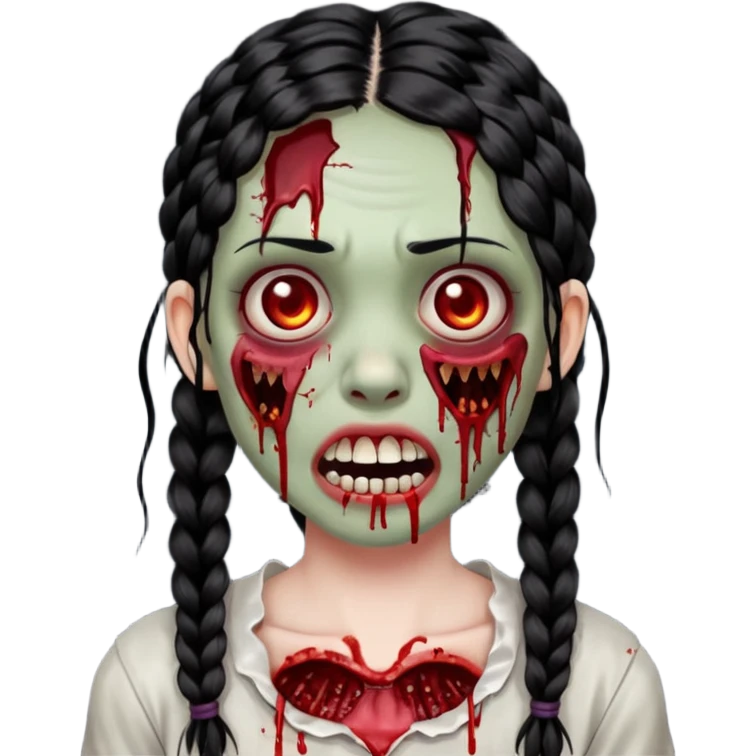 make a zombie with a ruined mouth girl with black braids emoji