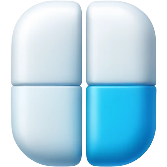 A capsule-shaped pill divided into two halves: one half is blue, and the other half is white. emoji