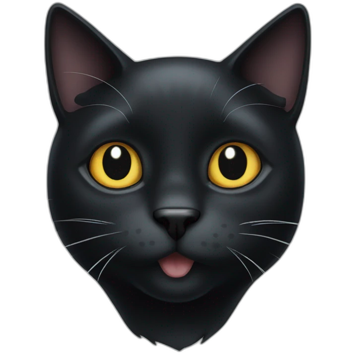 black cat with a white spot on the chest and vamier teeth emoji