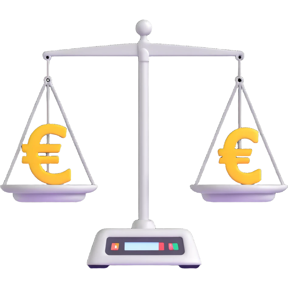 balance scale with Euro symbol € in the trays emoji