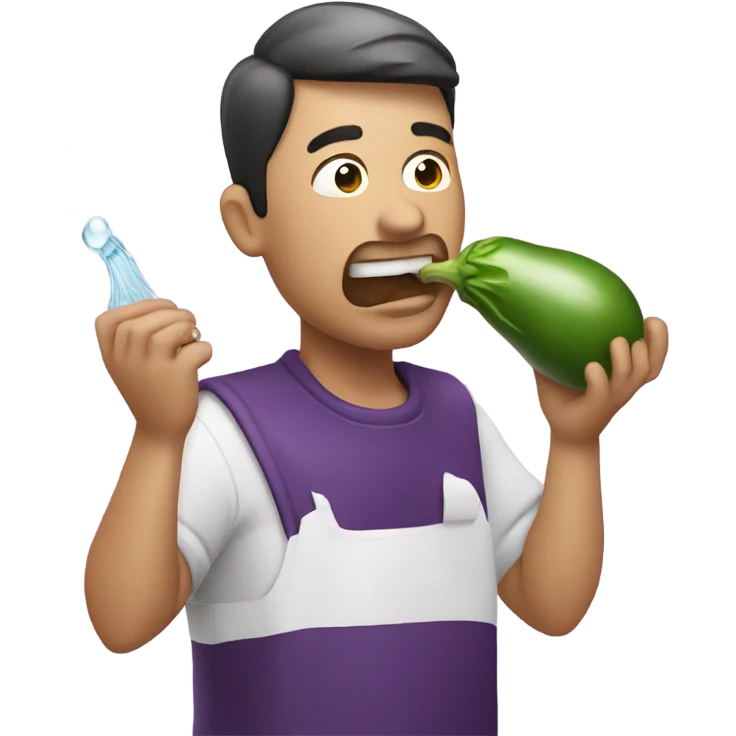 Man eating eggplant with water squirting out of it emoji