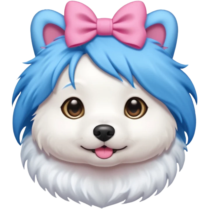 dog with blue hair and pink bow on head emoji