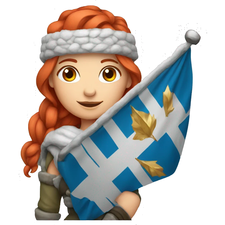 female winter mountaineer red hair holding greek flag emoji