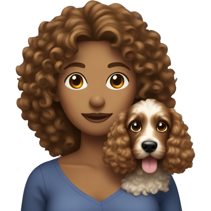 Curly hair woman holding cockapoo emoji