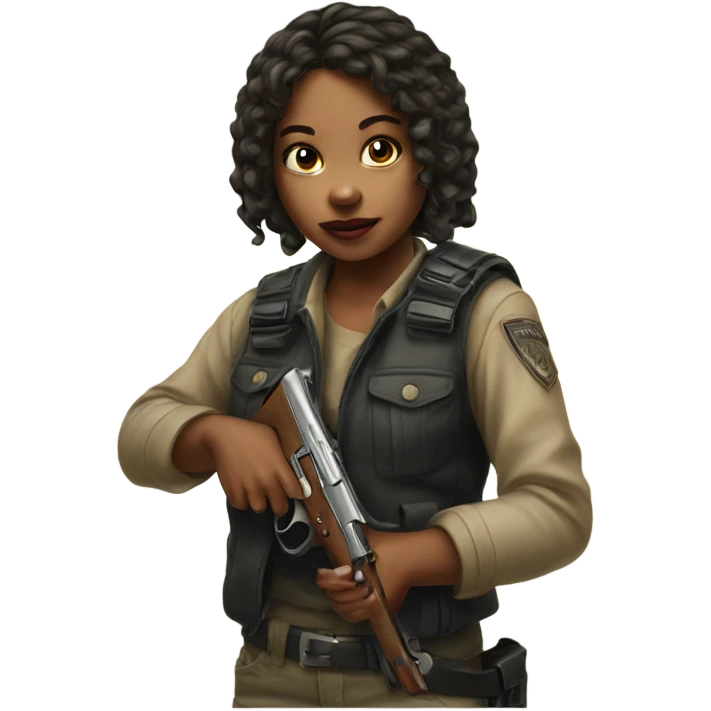 realistic portrait of girl with pistol emoji