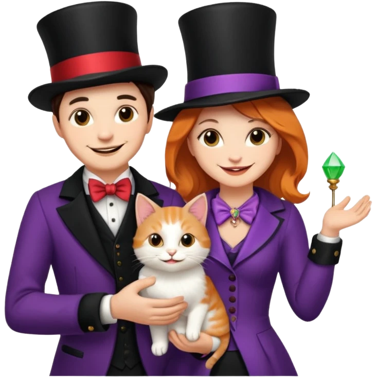magician couple and their pet cat emoji