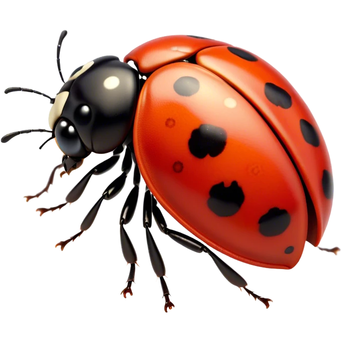 Cinematic Cute Ladybug Portrait Emoji, Head tilted playfully and inquisitively, featuring a diminutive, adorable form with a glossy red shell dotted with playful black spots and round, sparkling eyes full of gentle mischief, Simplified yet irresistibly adorable features, highly detailed, glowing with a warm, inviting glow, high shine, affectionate and lively, stylized with a touch of whimsical garden charm, soft glowing outline, capturing the essence of a mischievous ladybug that seems as if it could flutter out of the screen into your arms! emoji