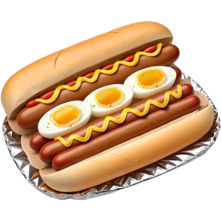 steamed ground pork with raisins, sliced boiled egg, and hotdog wrapped in foil emoji