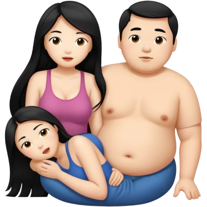 long black hair asian girl having intercourse with fat and short asian man emoji