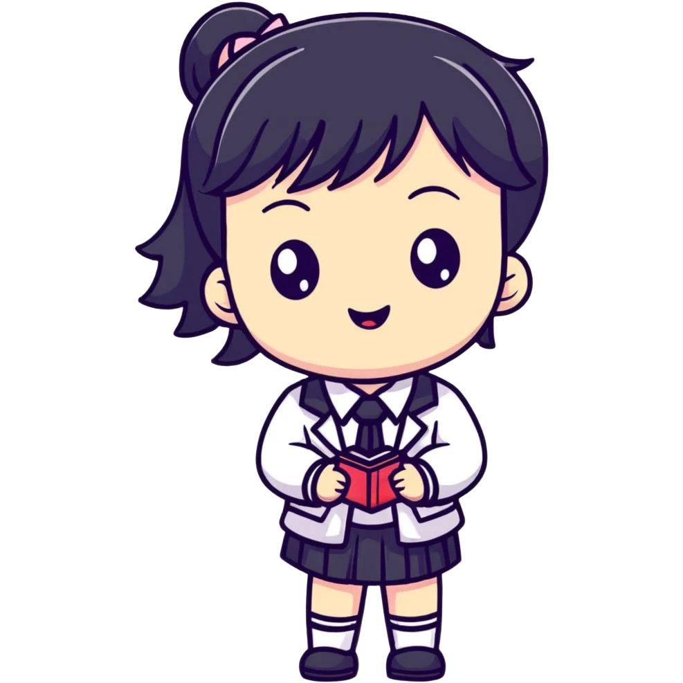 kawaii anime character with school uniform and cute expression emoji