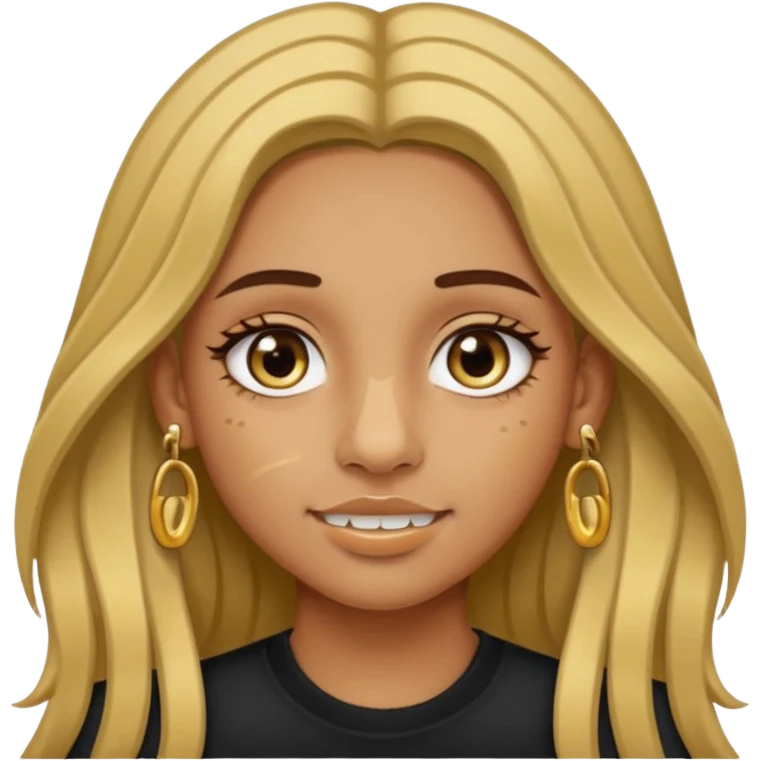 Girl with olive skin, long brown hair with blonde highlights, gold nose piercings on both sides, and braces  emoji