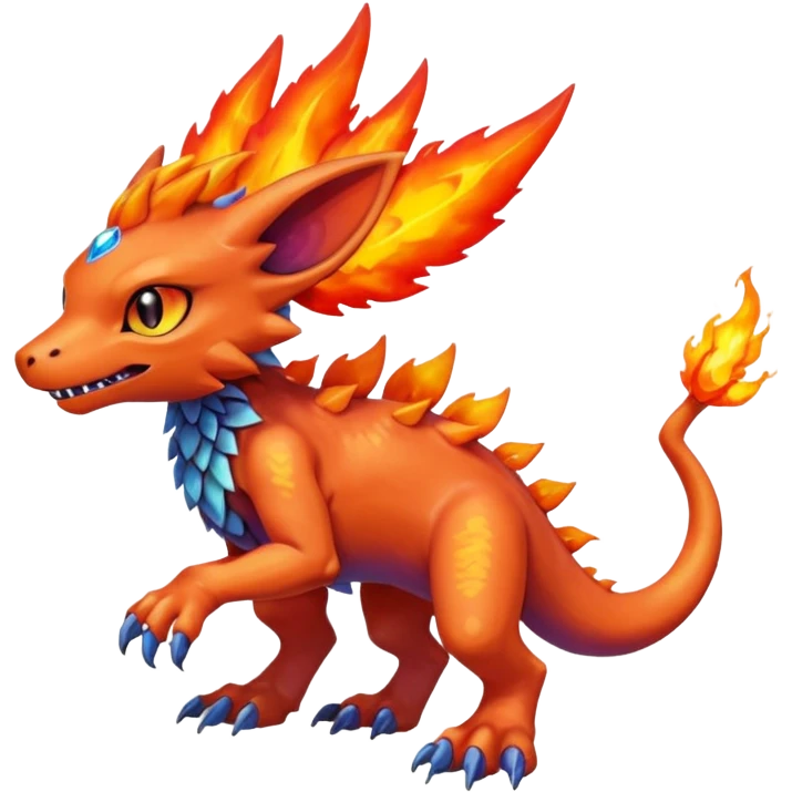  colorful iridescent magmatic Fakémon-Digimon-Trico-Vernid-creature (full body) emoji