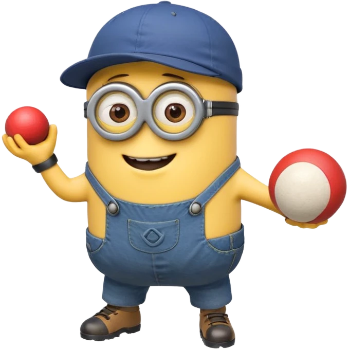 Minion joyeux avec une casquette qui joue avec une boule de pétanque emoji